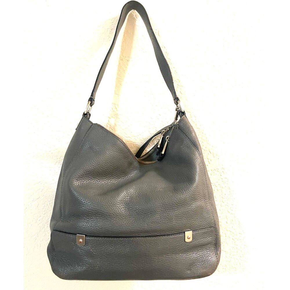 Lauren Ralph Lauren Hobo Leather Handbag Gunmetal Grey Shoulder Bag Morrison - Picture 2 of 15